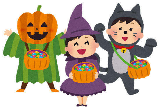 ハロウィンの仮装をする人たち